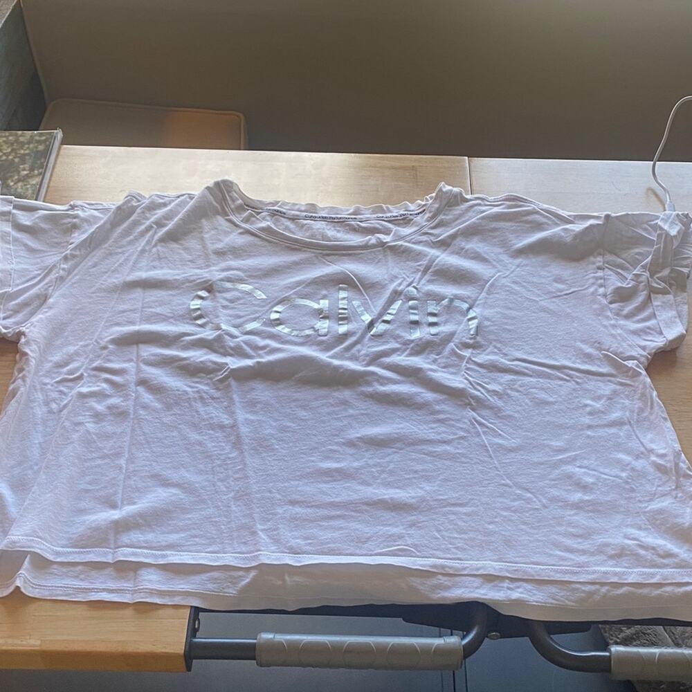 Calvin Klein White Crop Tee with Logo